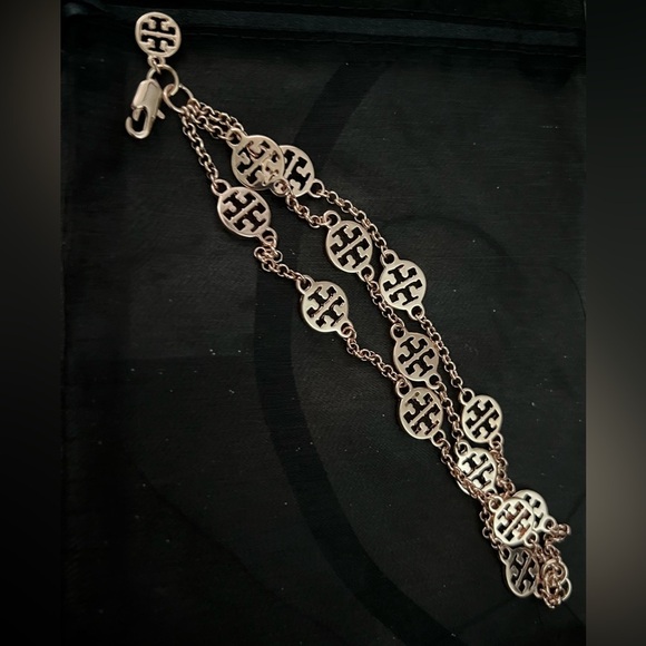 NWOT Tory Burch Authentic Rose Gold Signature Logo 3 Strand Logo Bracelet - Picture 10 of 14